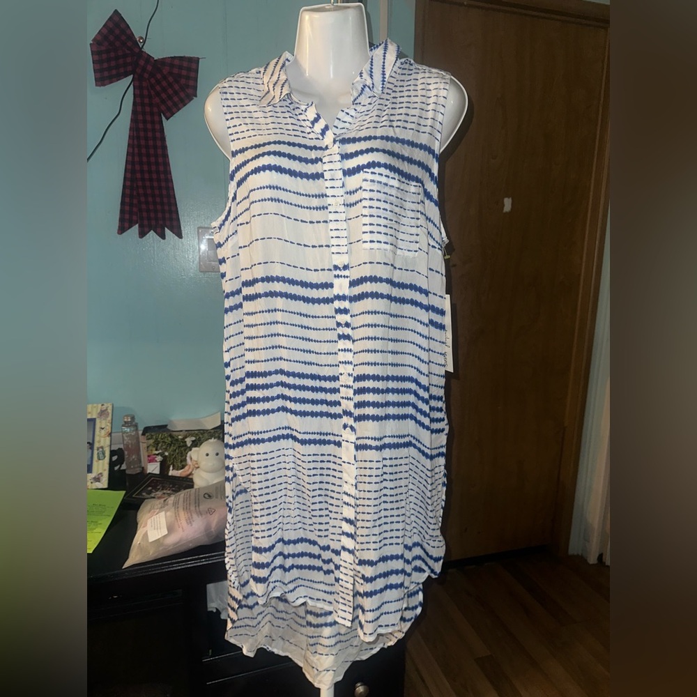 Tribal Blue and White Striped Dress